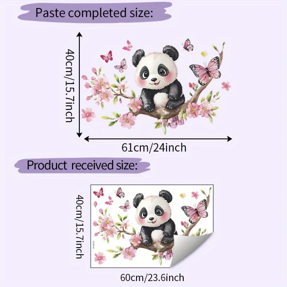 1pc Panda Cherry Blossom Wall Sticker PVC Self-adhesive Wall Sticker Bedroom Living Room Beautification Decoration Wall Sticker-HomeDecorDecals_com