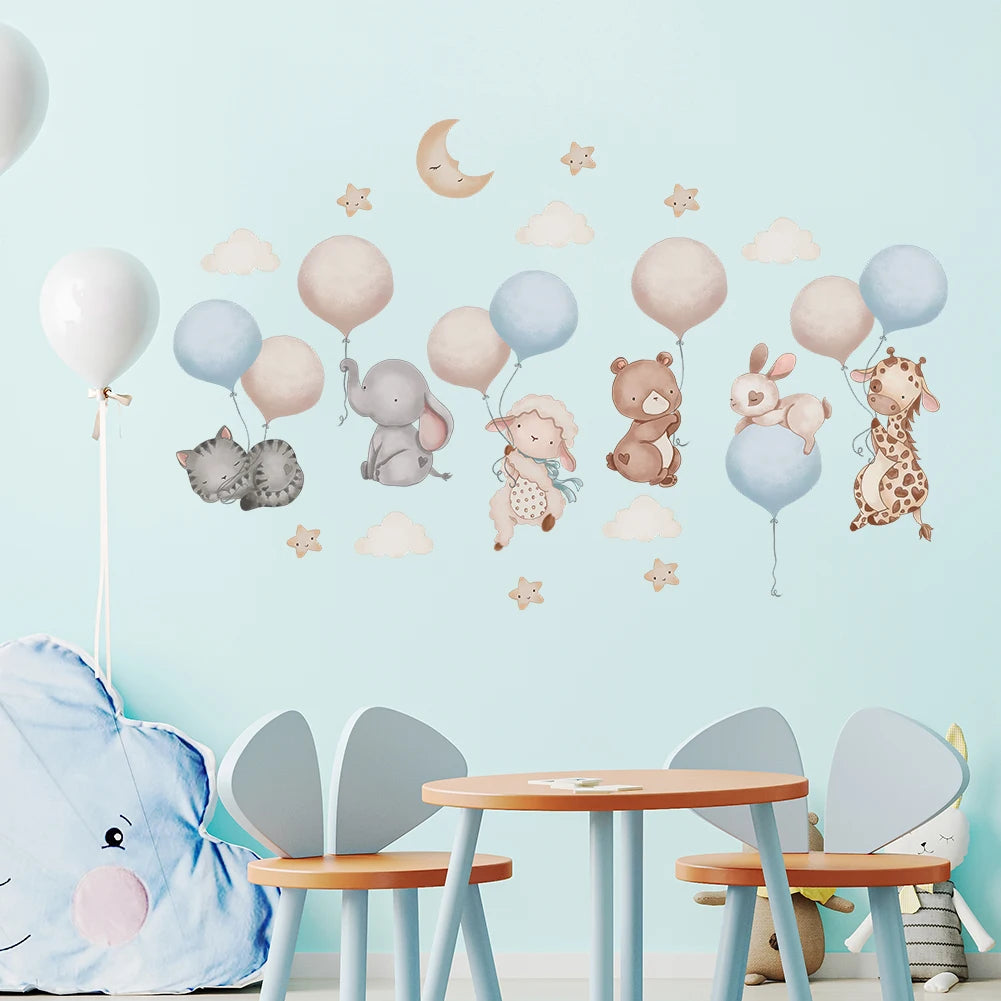Cartoon Animal Balloon Wall Stickers With Movable Stickers For Decorating Posters And Murals In Children's Rooms-HomeDecorDecals_com