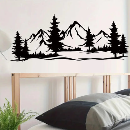 Black Mountain Pine Tree Wall Sticker, Scandinavian Silhouette Decal, Removable Nature Theme Art For Bedroom Living Room-HomeDecorDecals_com