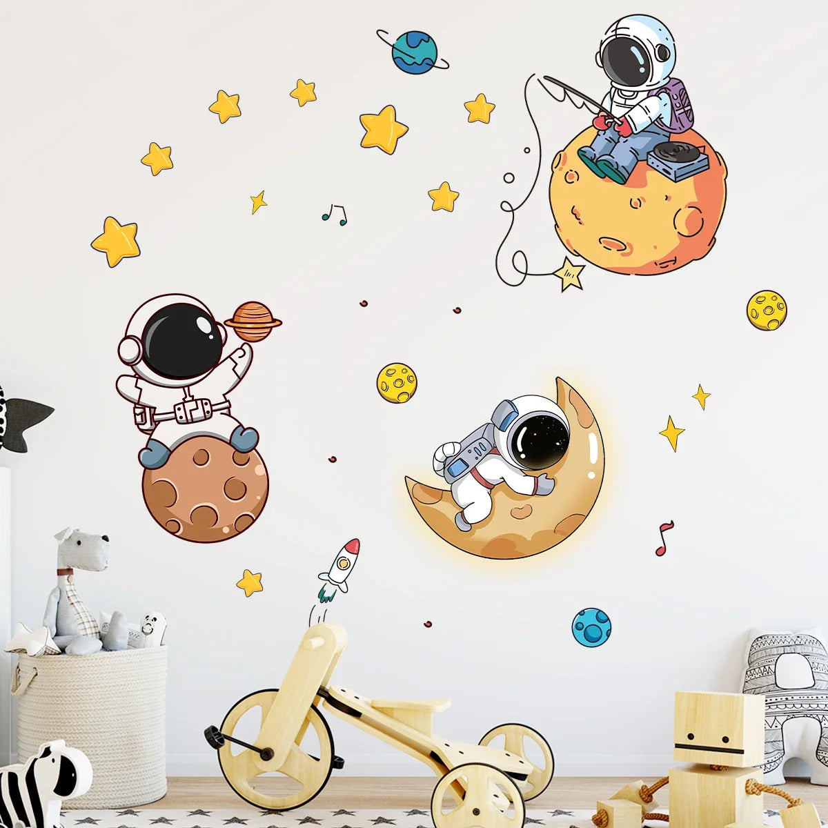 Cartoon Planet Moon Star Astronaut Wall Decal-HomeDecorDecals_com