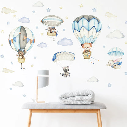 Watercolor Animals BalloonWall Stickers for Children's Room Blue Color for Kids Room Baby Nursery Room Wall Decals Boy Room-HomeDecorDecals_com