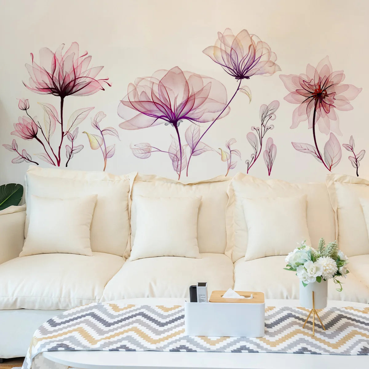 Close-up view of Pink Flower Wall Decal | Home Decor by HomeDecorDecals.