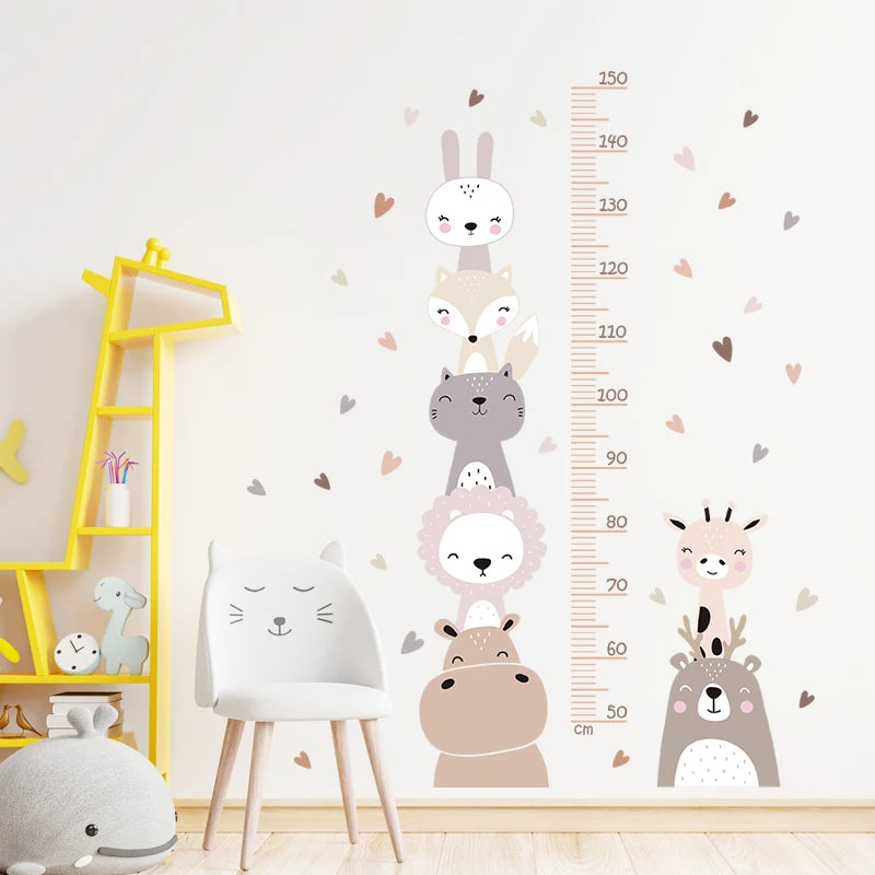 Cartoon Smile Animals Bear Lion Deer Hippo Stars Height Ruller Wall Stickers for Kids Room Boy Girl Room Nursery Wall Decals pvc-HomeDecorDecals_com