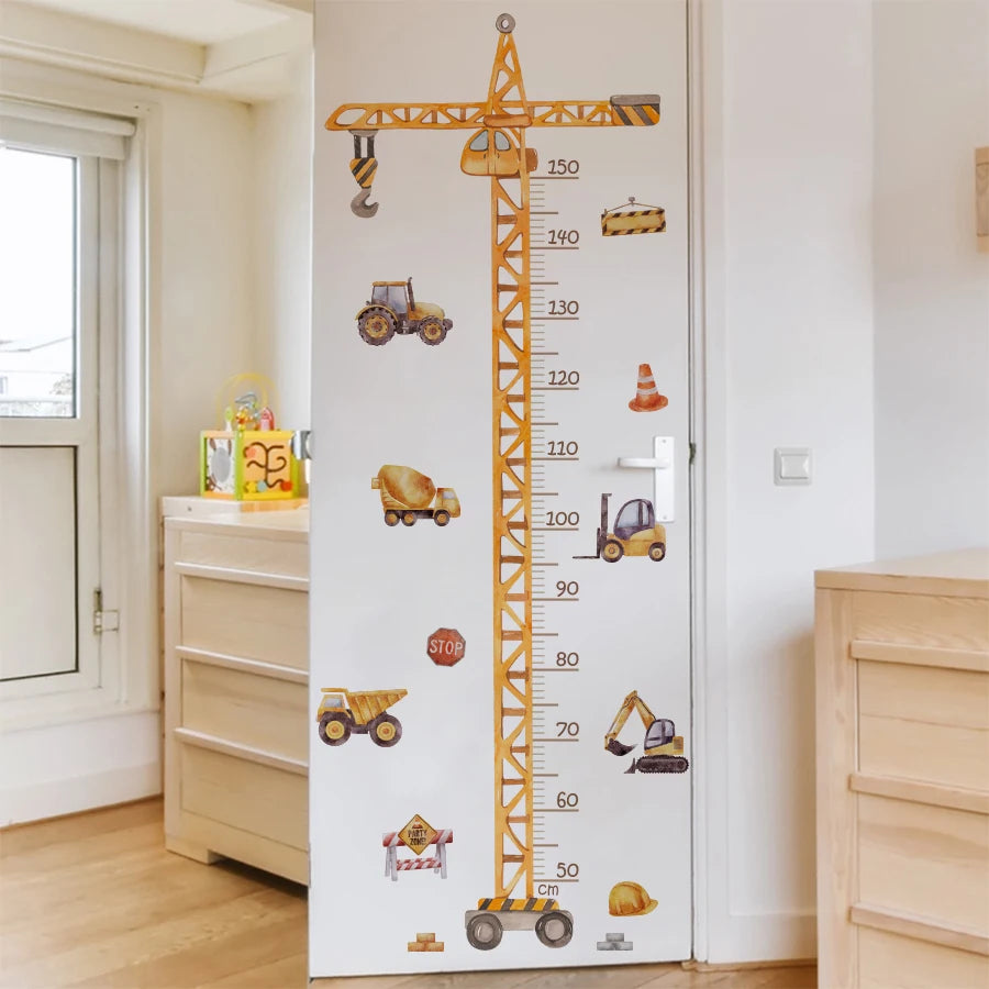 Cartoon Crane Construction Height Chart Wall Decal For Kids-HomeDecorDecals_com