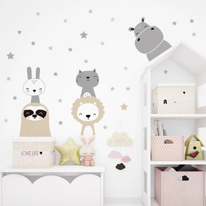 Cartoon Lion Bunny Forest Animals Wall Stickers for Children's Room Kids Room Bear Wall Decals for Baby Nursery Room Bedroom-HomeDecorDecals_com