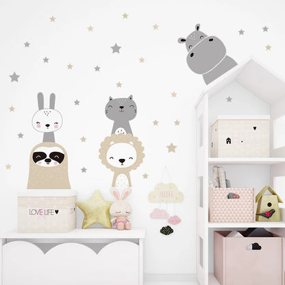 Cartoon Lion Bunny Forest Animals Wall Stickers for Children's Room Kids Room Bear Wall Decals for Baby Nursery Room Bedroom-HomeDecorDecals_com