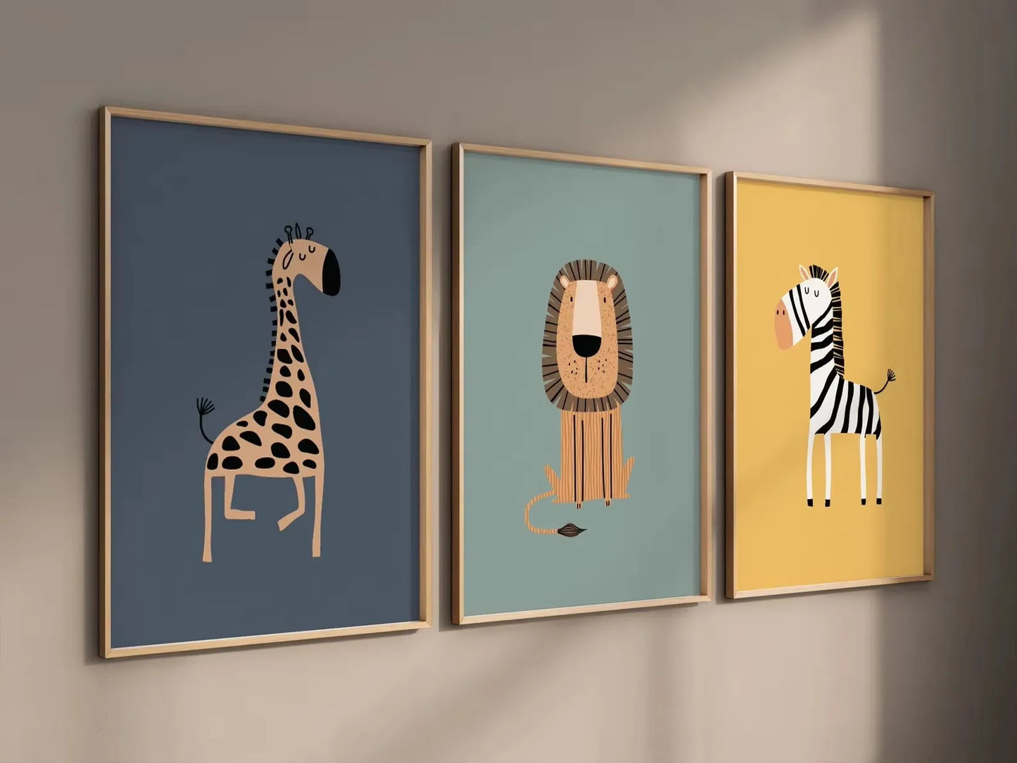 3pcs/set Giraffe Lion and Zebra Animal Canvas Print Safari Wall Art Kindergarten Poster for Modern Living Room Nursery Home Decor-HomeDecorDecals_com