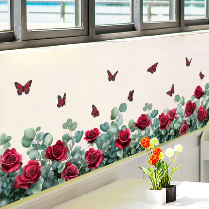 Close-up view of Retro Red Rose Flowers and Butterfly Wall Decal | Home Decor by HomeDecorDecals.