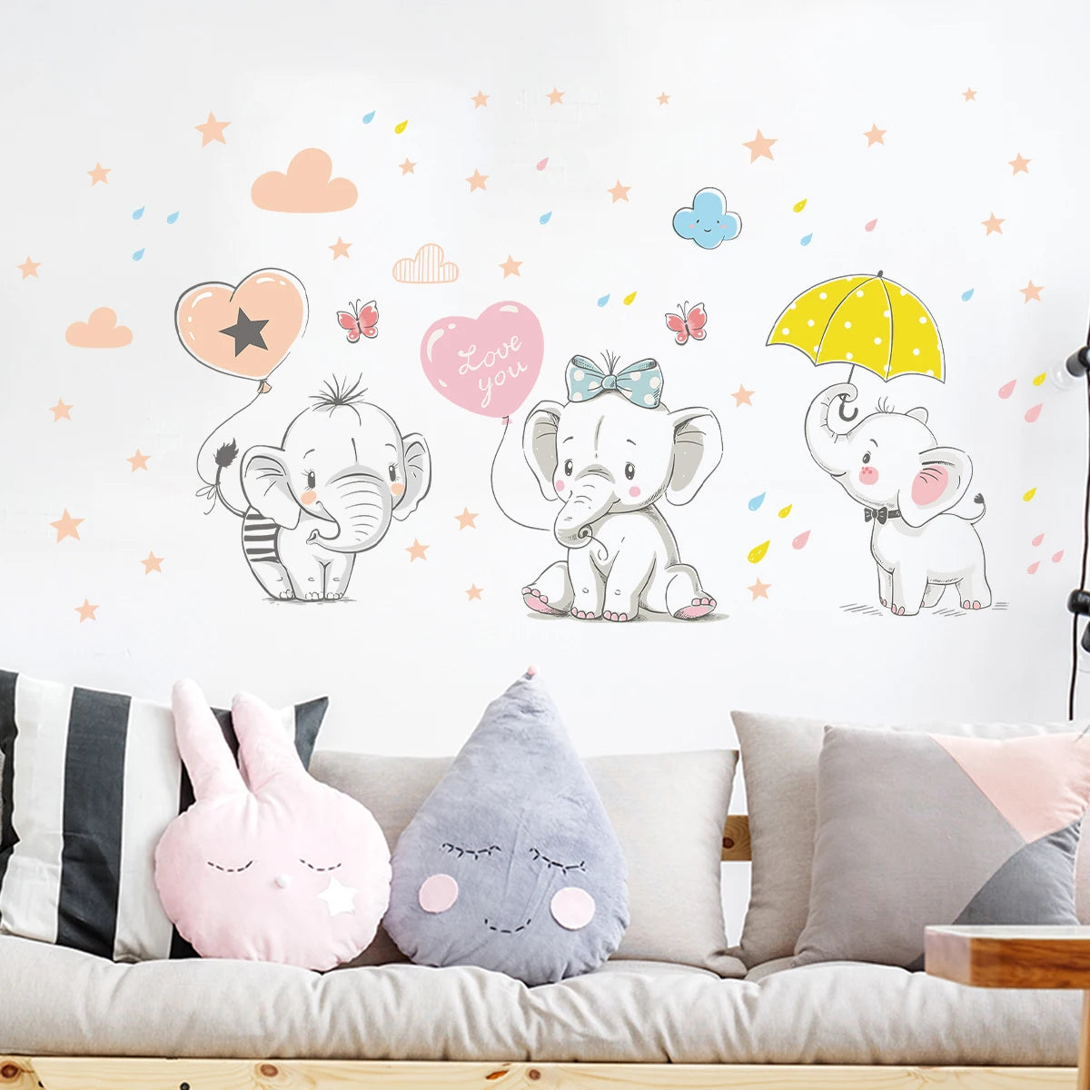1pcs Removable PVC Wall Stickers Bedroom Kids Room Decoration Accessories Cartoon Stars Cute Elephants Wall Decor Decals-HomeDecorDecals_com