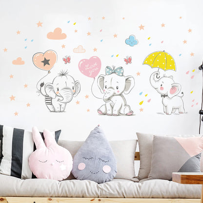 1pcs Removable PVC Wall Stickers Bedroom Kids Room Decoration Accessories Cartoon Stars Cute Elephants Wall Decor Decals-HomeDecorDecals_com