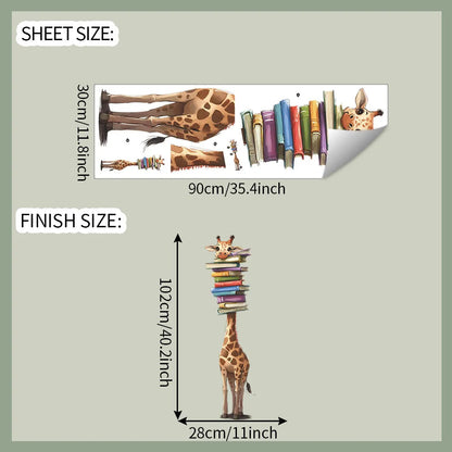 Additional view of Cartoon Giraffe Book Wall Decal | Room Decor by HomeDecorDecals.