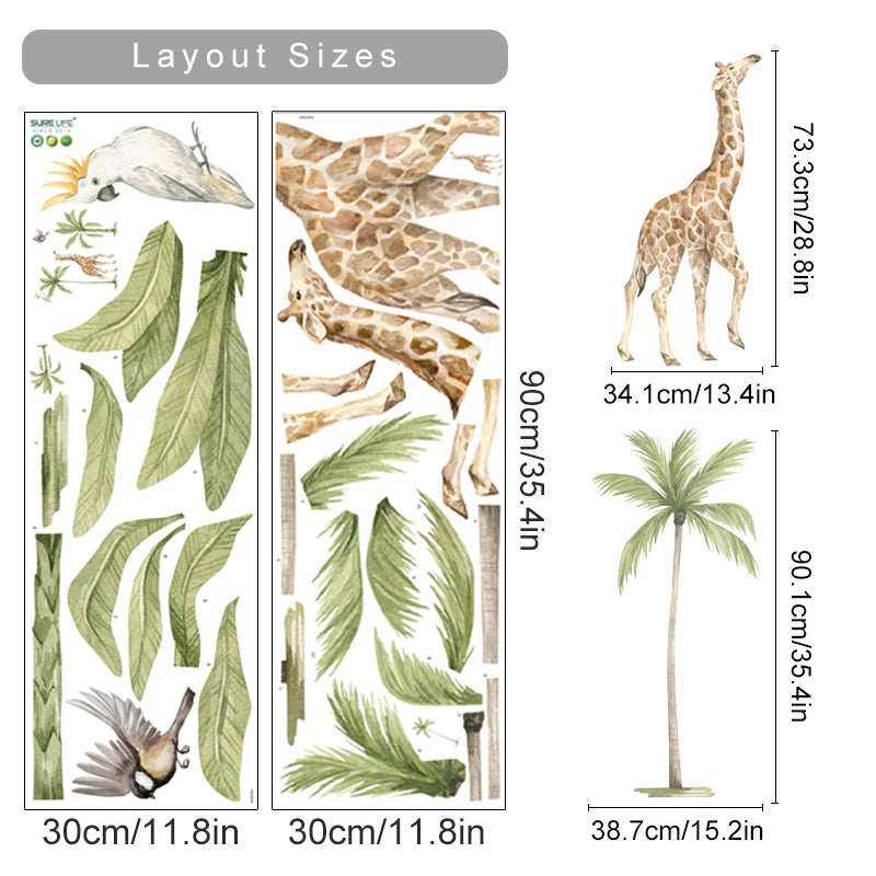 Large Animals Tropical Watercolour Wall Decal | Room Decor removable peel and stick wall decal by HomeDecorDecals.