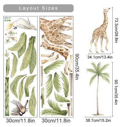 Large Animals Tropical Watercolour Wall Decal | Room Decor removable peel and stick wall decal by HomeDecorDecals.