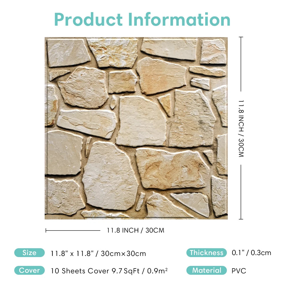 3D Tile Stickers, 3D Faux Stone Textures, Matte, 30cm x 30cm, Water and Mold Resistant, for Living Room, Kitchen Wall Update-HomeDecorDecals_com