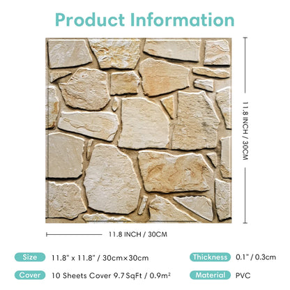 3D Tile Stickers, 3D Faux Stone Textures, Matte, 30cm x 30cm, Water and Mold Resistant, for Living Room, Kitchen Wall Update-HomeDecorDecals_com