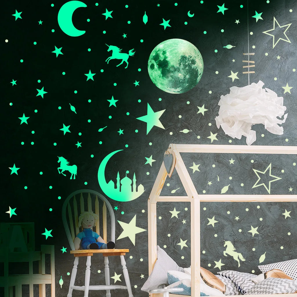 Luminous Moon and Stars Wall Stickers for Kids Room Baby Nursery Home Decoration Wall Decals Glow in the Dark Bedroom Ceiling-HomeDecorDecals_com