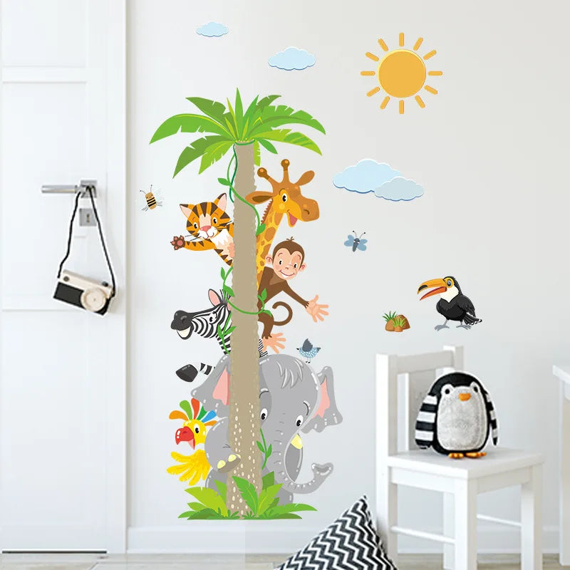 Animals Coconut Tree Wall Sticker Living Room For Kids Room Home Decoration Mural Bedroom Wallpaper Removable Cartoon Stickers-HomeDecorDecals_com