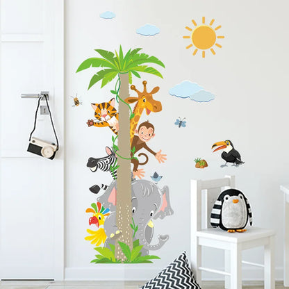 Animals Coconut Tree Wall Sticker Living Room For Kids Room Home Decoration Mural Bedroom Wallpaper Removable Cartoon Stickers-HomeDecorDecals_com