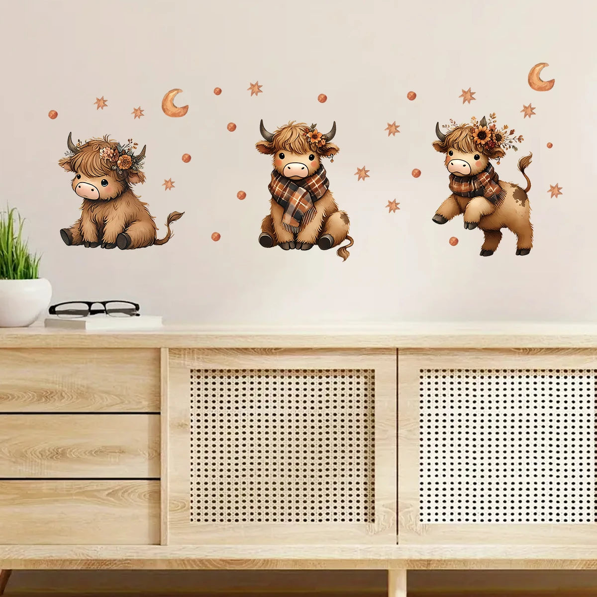 3pcs Set Cartoon Star Animal Cute Cow Pattern Wall Stickers for Kids Room Decoration Nursery Home Decor Children Gift Nursery-HomeDecorDecals_com