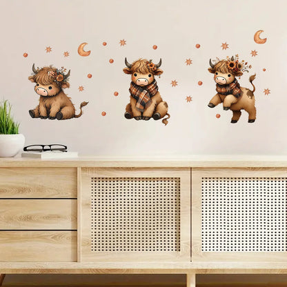 3pcs Set Cartoon Star Animal Cute Cow Pattern Wall Stickers for Kids Room Decoration Nursery Home Decor Children Gift Nursery-HomeDecorDecals_com