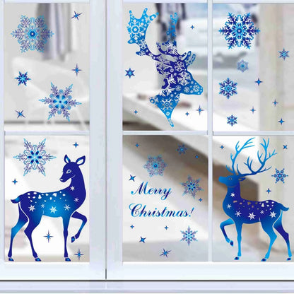 Christmas Window Clings Ornament Snowflake Sticker Glass Window Decoration Sticker Christmas Blue Snowflake Elk Wall Sticker-HomeDecorDecals_com