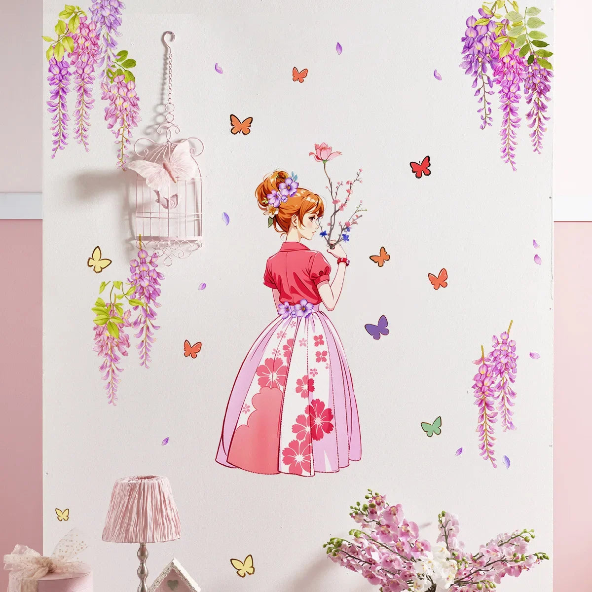Cute Butterfly girl flower living room decorative stickers Girl Room Children bedroom background wall decorative wall stickers-HomeDecorDecals_com