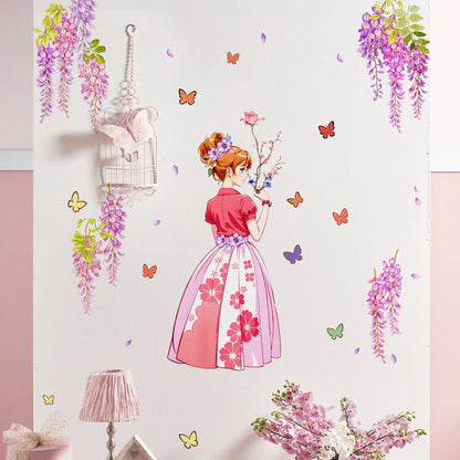 Cute Butterfly girl flower living room decorative stickers Girl Room Children bedroom background wall decorative wall stickers-HomeDecorDecals_com