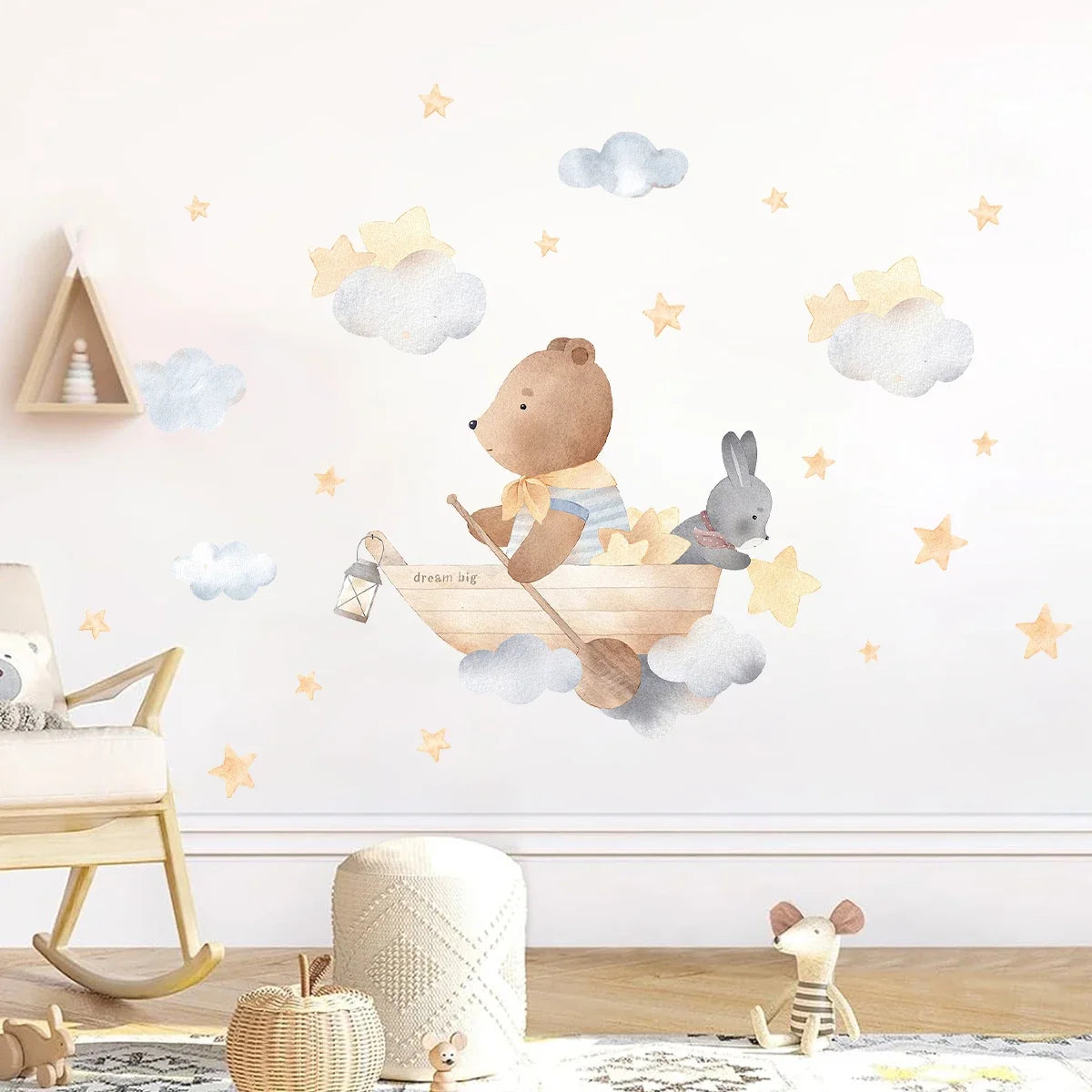 1Pc Cloud Star Bear Rabbit Boating Wall Sticker for Children Room Decoration Kids Room Wall Decals Bedroom Decor for Living Room-HomeDecorDecals_com