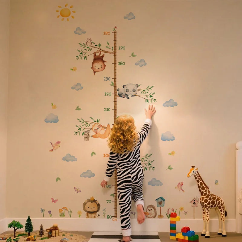 Large Cartoon Forest Animal Growth Chart - Elephant Tiger Removable Height Ruler Sticker, Kids Room Jungle Decor-HomeDecorDecals_com