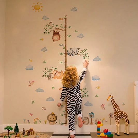 Large Cartoon Forest Animal Growth Chart - Elephant Tiger Removable Height Ruler Sticker, Kids Room Jungle Decor-HomeDecorDecals_com
