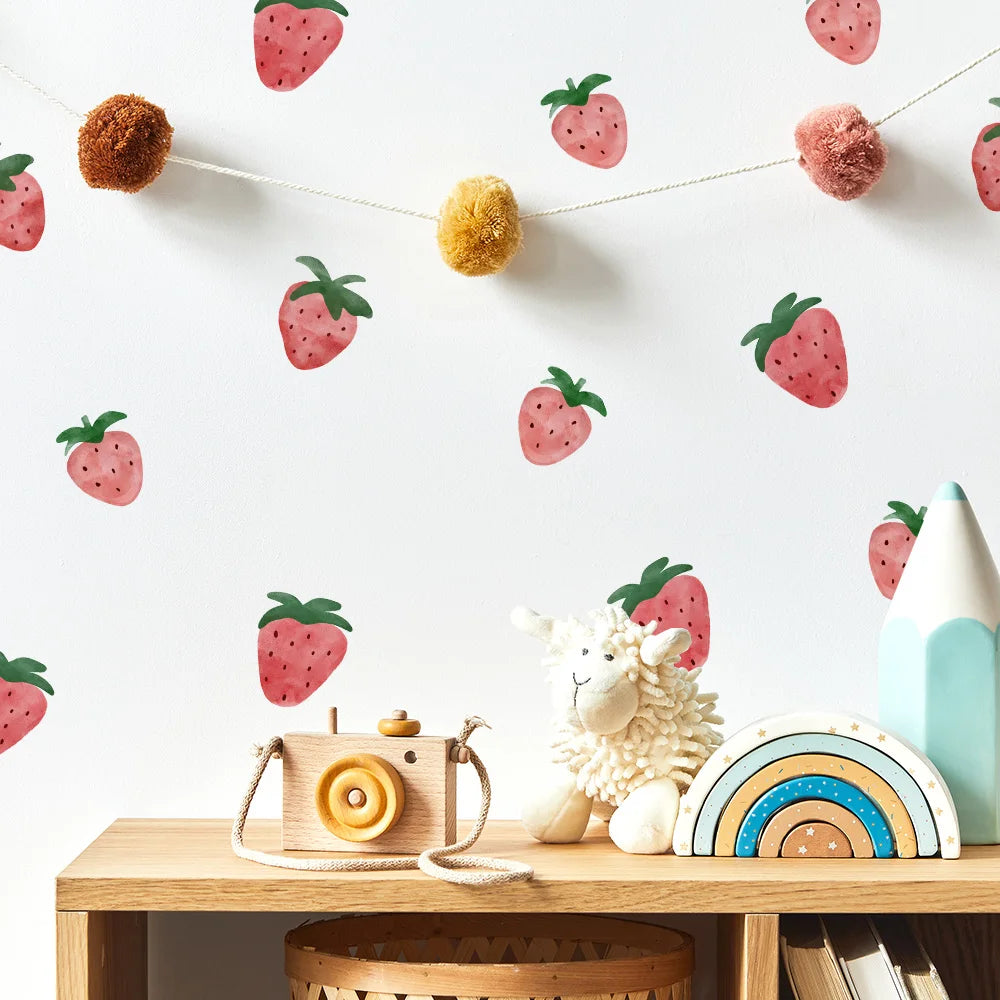 Pink Strawberry Self-Adhesive Vinyl Wall Stickers for Kids Boys Bedroom Home Room Decorations Child Bedroom Wall Art-HomeDecorDecals_com