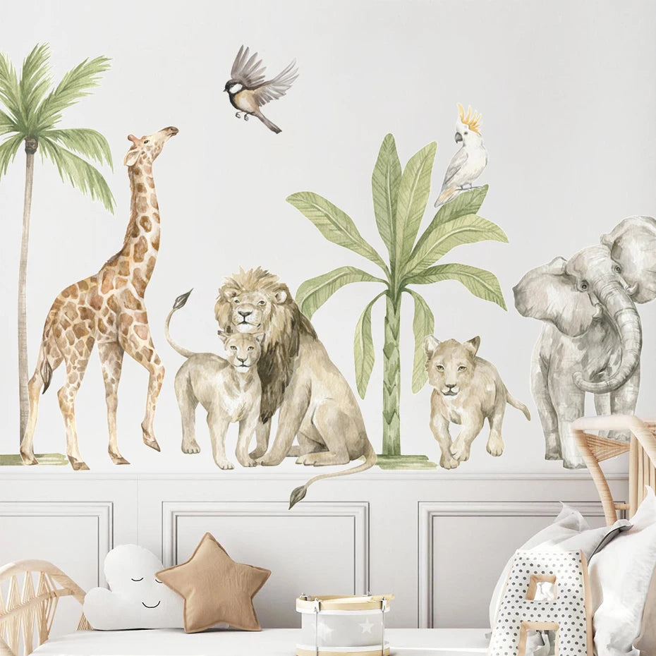 Large Animals Tropical Watercolour Wall Decal | Room Decor decorative wall feature by HomeDecorDecals.