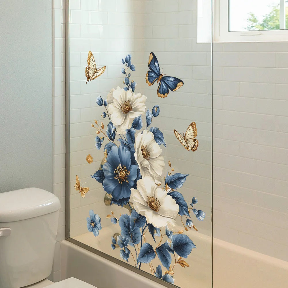Simulated 3D Blue White Flowers Wall Decals Walls Vinyl Wall Art Decals Decor for Bedroom Living Room Decorations-HomeDecorDecals_com