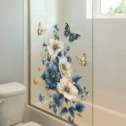 Simulated 3D Blue White Flowers Wall Decals Walls Vinyl Wall Art Decals Decor for Bedroom Living Room Decorations-HomeDecorDecals_com