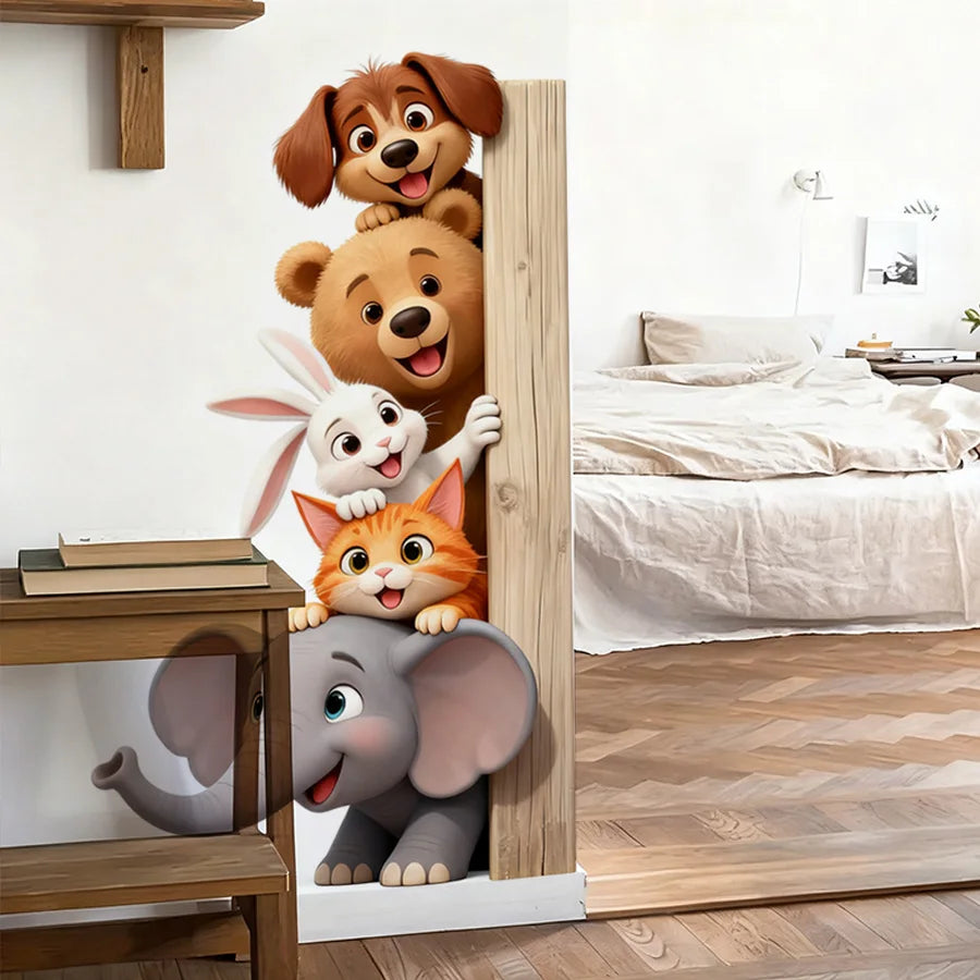 Funny Animal Wall Stickers With Horse Bear Dog And Wolf, Removable Self-Adhesive Animal Door Decals For Bedroom Hallway Decor-HomeDecorDecals_com