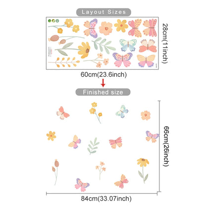 Additional view of Watercolour Butterfly and Flowers Cartoon Wall Decal | Home Decor by HomeDecorDecals.