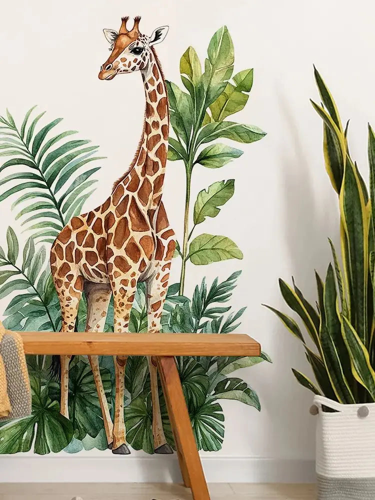 Giraffe and Greenery Wall Decal | Home Decor displayed in room decor by HomeDecorDecals.