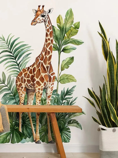 Giraffe and Greenery Wall Decal | Home Decor displayed in room decor by HomeDecorDecals.