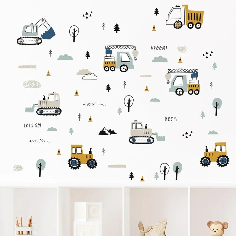 Cute Cars And Cargo Truck Kids Wall Decal Set-HomeDecorDecals_com