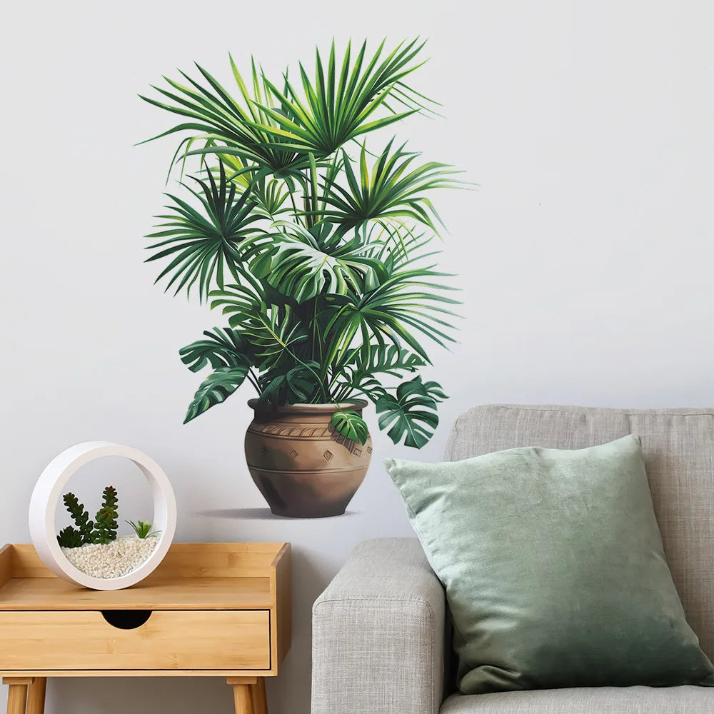Green Plant Potted Plant Simulation Flower Pot Wall Sticker Bedroom Living Room Foyer Home Wall Decoration Sticker Self Adhesive-HomeDecorDecals_com