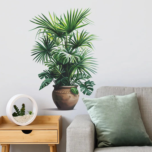 Green Plant Potted Plant Simulation Flower Pot Wall Sticker Bedroom Living Room Foyer Home Wall Decoration Sticker Self Adhesive-HomeDecorDecals_com