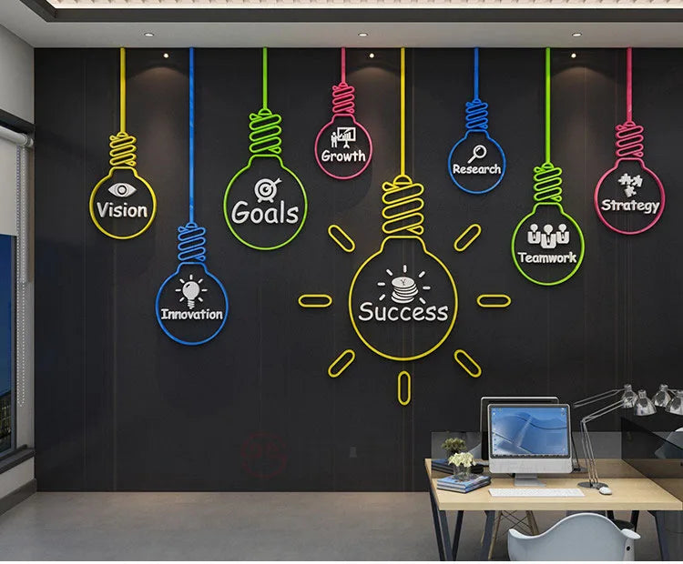 Office Wall Decor Painting 3D Stereo Acrylic Home Living Room Decor Wall Sticker Company Corporate Inspirational Wall Sticker-HomeDecorDecals_com