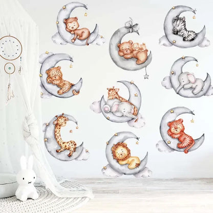 Cartoon Grey Baby Elephant Moon Gold Stars Wall Stickers for Kids Room Decor Nurserry Wall Decals Girl Boy Room Decorative-HomeDecorDecals_com