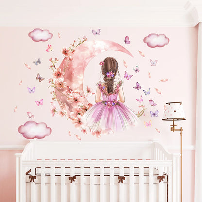 2Pcs Cloud Moon Girls Butterflies Wall Stickers for Bedroom Decoration Living Room Wall Decals Kids Baby Room Decor for Home-HomeDecorDecals_com