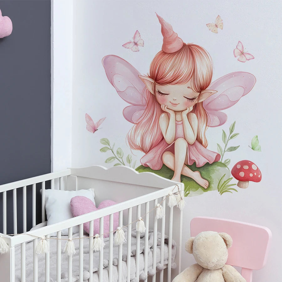 Girl Moon And Butterflies Wall Sticker for Kids Room-HomeDecorDecals_com