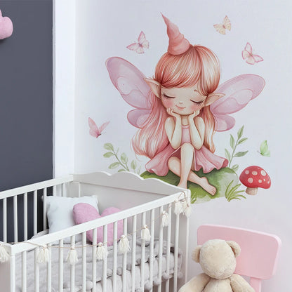Girl Moon And Butterflies Wall Sticker for Kids Room-HomeDecorDecals_com