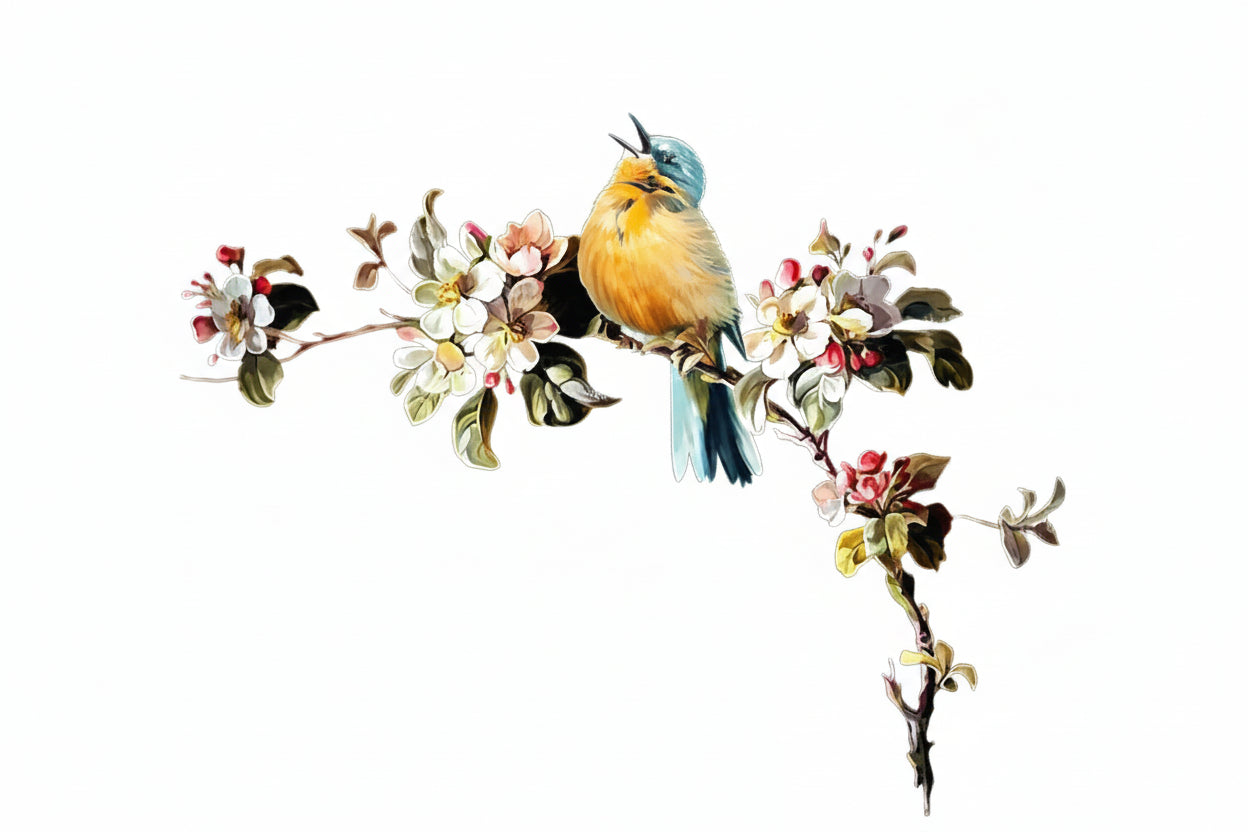 Beautiful Flower and Bird Art Wall Decal | Home Decor design details by HomeDecorDecals.