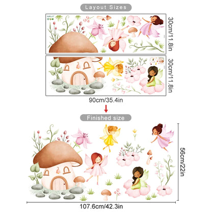 Cartoon Cute Fairy Mushroom House Plant Wall Sticker Flower Elves Wall Decals for Kids Room Baby Girl Nursery Room Bedroom Decor-HomeDecorDecals_com