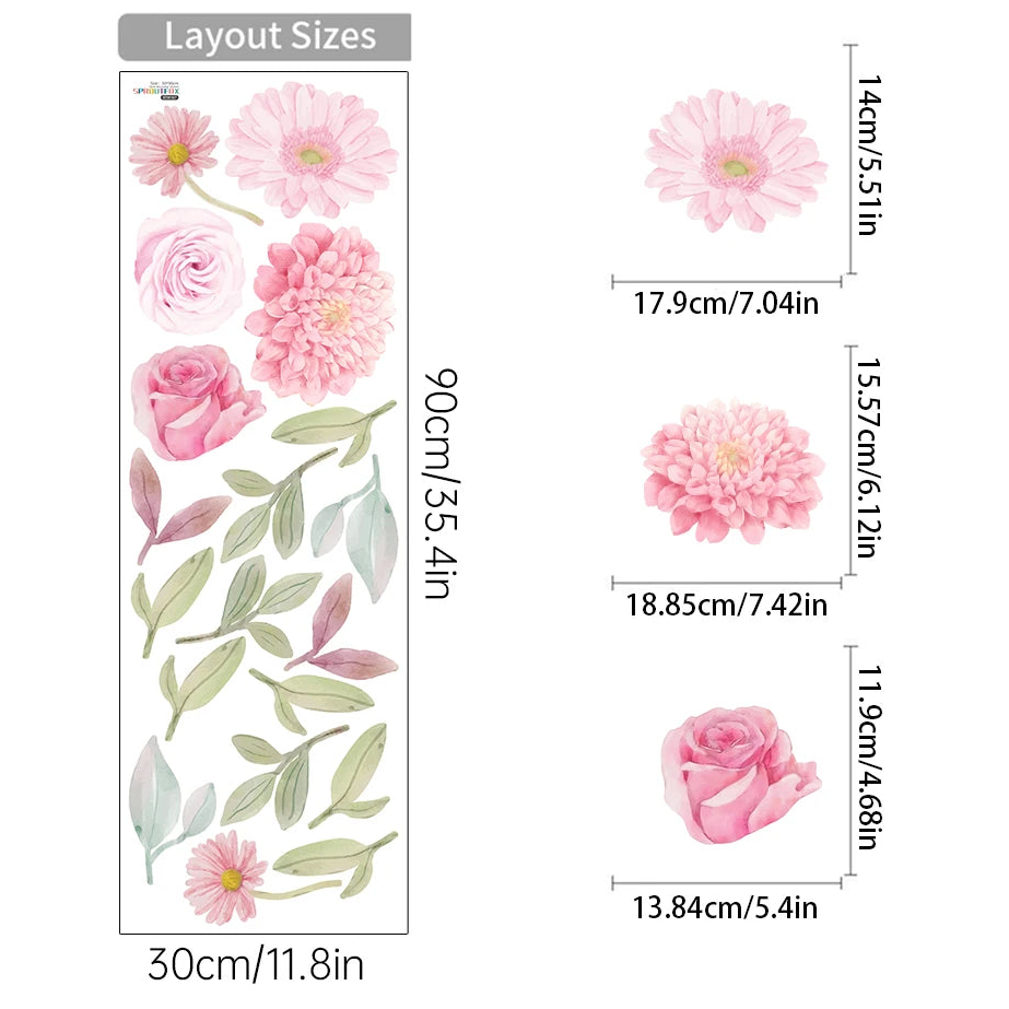 Boho Pink Floral Botanical Wall Decal | Home Decor displayed in room decor by HomeDecorDecals.