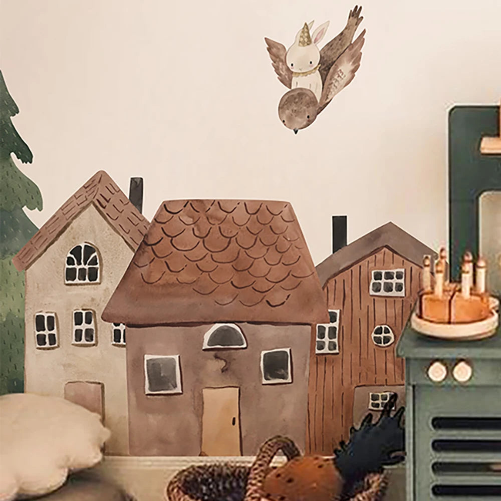Small Town Wall Decals Animals Vinyl Nordic Style Wall Stickers Peel and Stick for Nursery Bedroom Kid Room Home Art Decor-HomeDecorDecals_com